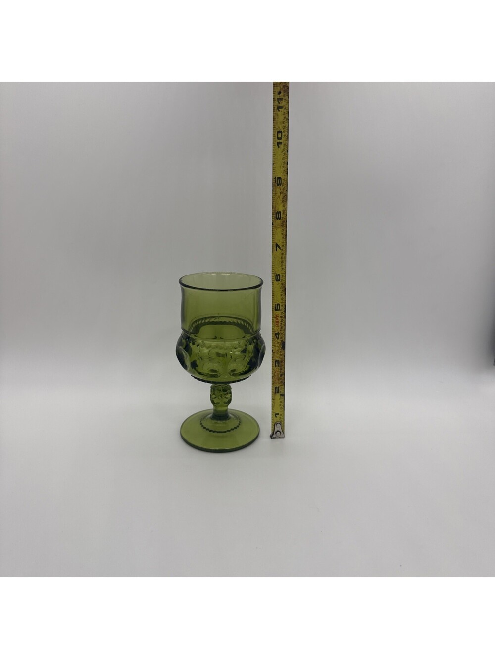 Vintage Indiana Glass 60s 70s Green KINGS CROWN Thumbprint Water/Wine Goblet